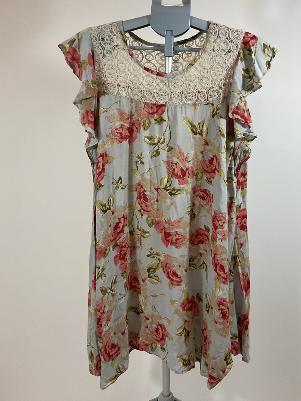 Uncle Frank Floral Flutter Sleeve Dress/Lace Yoke/Romantic Boho/Women's